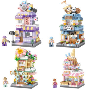 City Street View Building Block Set DIY Ice Cream Coffee Flower Shop Model Building Toy Ideal for Home Decor and Holiday Gifts