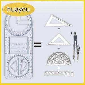 huayou 1ชิ้นไม้บรรทัดวาดรูปทรงเรขาคณิตเคลื่อนย้ายได้360 ° อเนกประสงค์สำหรับนักเรียนชั้นประถมศึกษาคณิตศาสตร์แบบพกพา3D โปร่งใสแบน