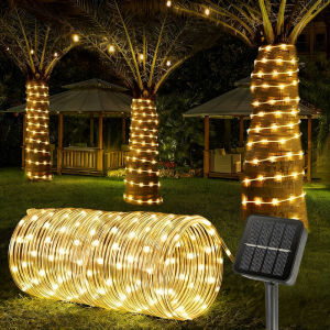 Lampu Solar Outdoor Waterproof 32M 300LED PVC Flexible Rope Light 8 Lighting Modes Hanging Decor For Tree Fence Garden Patio Yard Festival Decoration