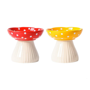 Elevated Cats Feeder Bowl Slows Down Feeding Dish Pet Dog Bowl Cartoon Mushroom Elevated Pet Bowl