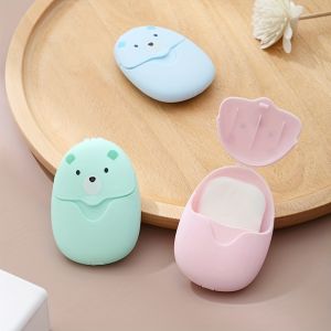 50pcs/set Travel Paper Soaps Portable Disposable Cleaning Soap Paper Cartoon Outdoor Soap Paper Cute Bear Paper Soap Tablets