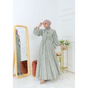 Tania dress by halwa apparel elva faela gamis salur garis busui friendly dress bahan cringkle jlo exvlusive gamis balon rok balon fluffy