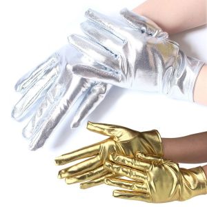 BESTOUR Shiny Bright Leather Gloves Gold Silver Color Stage Performances Clubwear Mittens Fashion Long/Short Etiquette Gloves Halloween