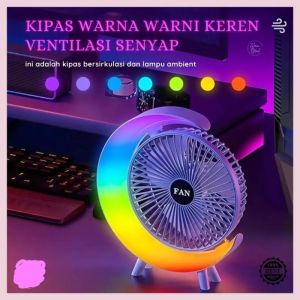 Kipas Angin Meja Dekstop Lampu RGB Fan Portable 2 In 1 Multifungsi dapat berputar 180° Pendingin udara kipas lampu warna warni