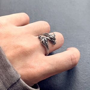 Corinna Double Headed Dragon Ring Men Chinese Style Adjustable Ring Vintage Design Opening Ring