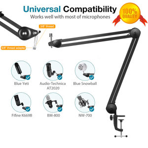Microphone Boom Heavy Duty Suspension Microphone Boom Scissors Cable Ties With Cable Ties Pop-Up Filter Windshield For Blue Snowman Nano Snowball Other Microphones