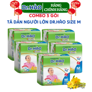 {Hàng chính hãng} Tã dán người lớn DRHAO size M 10 miếng (Combo 5 gói) Tả người già siêu thấm khô thoáng kháng khuẩn khử mùi chống hăm bỉm người bệnh hàng chính hãng