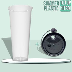 (SUMMER PLASTIC) [100PCS+TUTUP] CUP INJECTION 24oz 700ML GELAS THINWALL / GELAS INJECT ANTI PANAS / TUTUP KUAT ANTI TUMPAH - CUP & TUTUP