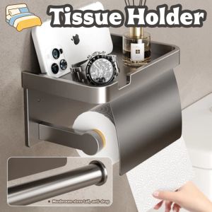 Aluminum Tissue Holder with Cover Bathroom Toilet Paper Roll Holder Storage Tissue Box Drill Free