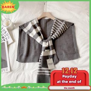 BAREN New Match Black And White Knitted Striped All-Matching Fashion Decoration Website Red Plus-Sized Neck Protection Shoulder Shawl