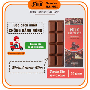 [Chính hãng] Milk Chocolate Kẹo Socola sữa 50% Cacao Figo nhân Hạt Nibs tan ngay trong miệng Ăn là Nghiện thanh 20gr