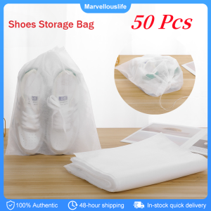 50pcs Non-woven Shoes Storage Bag Shoe Drawcord Pouch Reusable Shoe Dust Covers Anti-yellowish Shoes Drying Bags Travel Organizer