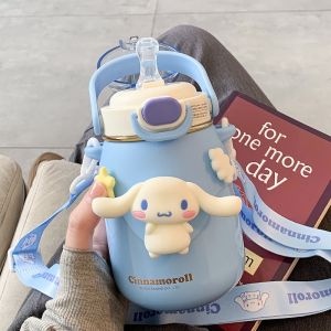 Botol Minum Stainless 316 Kuromi Cinnamoroll Sedot Anak Bertali Cangkir Tali Yang Dapat Disesuaikan Sendiri Dengan Cangkir Berinsulasi Berkapasitas Besar
