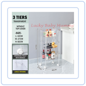 【Pure Care】 3 Tier & 4 Tier Transparent Movable Storage Kitchen Rack with Wheels / Cloud Trolley