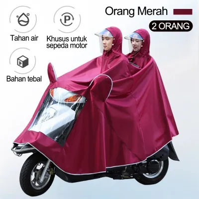 Jas Hujan Kendaraan Listrik Dua Kepala Tebal Tahan Hujan dan Tahan Angin