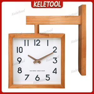 Double Sided Solid Wood Wall Clock Modern Silent Corner Clock for Living Room Home Fashion Simple Design Wall Mounted