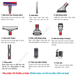 Chính hãng - Máy hút bụi không dây đèn LED 𝐃𝐲𝐬𝐨𝐧 V8 Fluffy