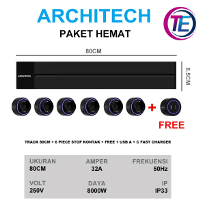 TE Architech  PAKET HEMAT TRACK Stop Kontak  /Track Socket 80cm kepala Adaptor Soket