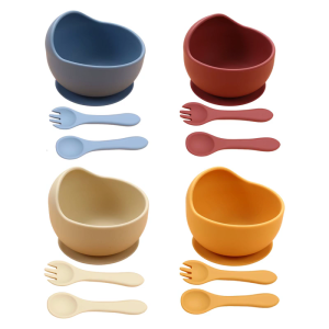 Toddler Feeding Tableware Set Silicone Snail Bowl Suction Bottom Extended Handle Spoon For Home Travel Use