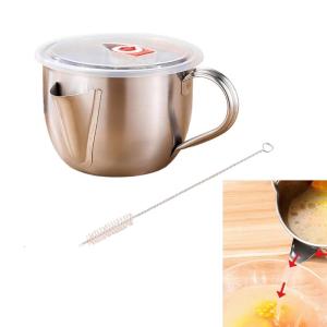 304 Steel Oil Soup Strainer Separator Bowl with Lid and Brush For Kitchen Use Rustproof Design And Easy Cleaning