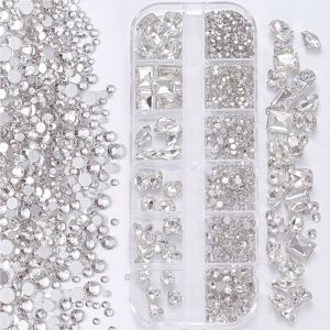 NUBE 12 Grids 3D Nail Art Rhinestones Clear Glass Colorful Flatback Nail Art Decoration  Selling Mixed Shapes Nail Art Charms DIY Nail Art