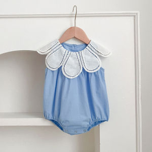 2026 Summer New Solid Color Petal Collar Vest-style Thin Version Baby Girl Crawling Clothes For Outdoor Wear 2 Colors Available2026