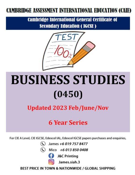 Cambridge Igcse BUSINESS STUDIES 0450(PAPER 1&2) 2018 -Feb/June/Nov ...