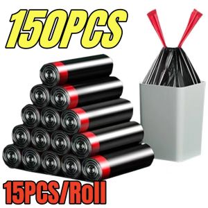 【Free Shipping】50/100/150Pcs Drawstring  GarbageTrash Bags S/M/L/XL/2XL/3XL Extra Thick Odorless Privacy Black Trash Bag Makapal Household Kitchen Portable Holder Recycling Wastebasket Holder Recycling Wastebasket