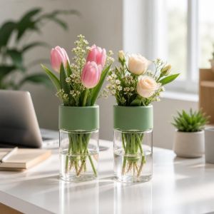 WEHUAN 2pcs Plastic Hydroponic Flower Pot Simple Transparent Clear Plant Vase Home Decoration Minimalist Flowerpot Indoor Use