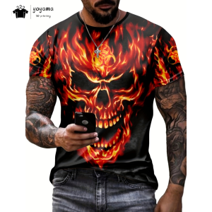 Vintage Skull Mens T-Shirt Summer Outdoor Mens Tops Fashion Oversized Mens Short Sleeve Tee Casual Breathable Mens Clothing
