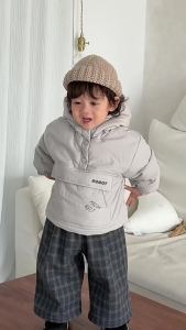 Childrens clothing 2025 Korean-style childrens clothing for winter: baby cotton coat boys plaid pants and fleece-lined suit