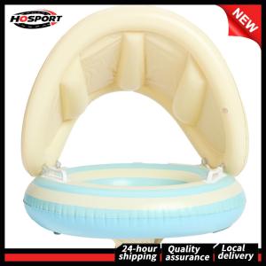 【Free Shipping】 Baby Swimming Ring Inflatable Swim Ring with Detachable Sunshade Toddlers Pool Float Leakproof Beach Water for Kids Toddlers