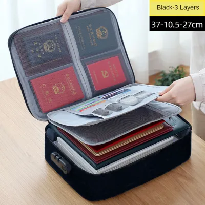 Organizer Bag Fireproof Document Bag with Lock Portable Filing Storage Box Holder for Document File Passport Certificate