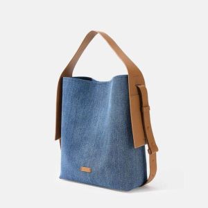 Women Busket Bags Denim Crossbody Handbag Large Capacity Lightweight
