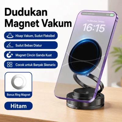 Holder HP Mobil Magnet Vakum Lipat 360° Dudukan Ponsel Dashboard Kaca Kuat Stabil Universal Android iPhone