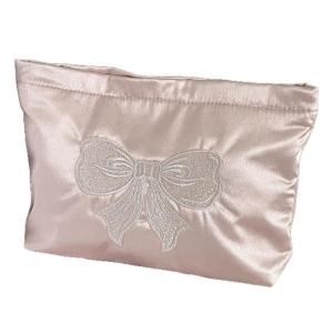 Large Capacity Waterproof Makeup Pouch With Shimmering Bowknot Design Portable Travel Cosmetic Organizer Gift For Women