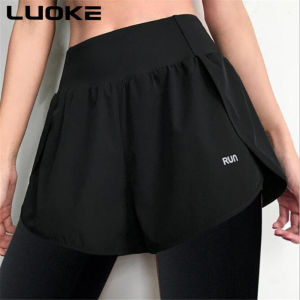 Luoke 2 In 1 Yoga Pants with Pockets inside Womens Solid Sports Compression Running Tights Female Gym Workout Leggings