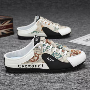 2025 New Slip On Half Shoes For Men Korean Fashion Breathable Mesh Half Slipper Loafers Shoes Casual Shoes Driving Shoes