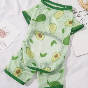 POMELOBT Cartoon Print Cat Cooling Jumpsuit Sun Protection Breathable Mesh Dog Sunscreen Clothes Cute Ultra-thin Jumpsuit Pajamas Summer Wear