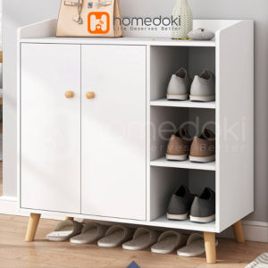 Lemari sepatu kayu tiga pintu dengan kapasitas besar/ /Rak Sepatu Kayu Anti Debu Lemari Minimalis