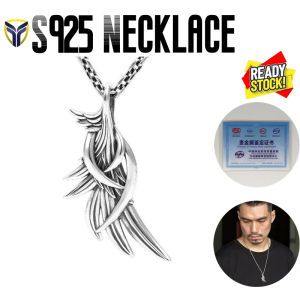 2023 Summer S925 Silver Guardian Wing Feather Pendant Necklace Colorproof Personalized Ins Y2K Hiphop Punk Men Rapper Long Chain Accessories