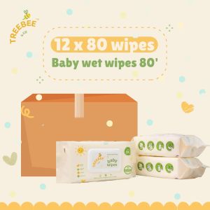 [CARTON] TreeBee & Co Premium Natural Baby Wipes – Value Bundle Safe for Sensitive Skin (80 Pcs x 12 Packs)