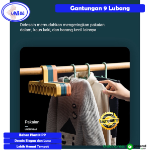 Gantungan Hanger Baju 9 Lubang Folding Hanger Pakaian Baju Celana Penjepit Jemur Jemuran Pakaian Bahan Plastik Serbaguna Kuat Awet