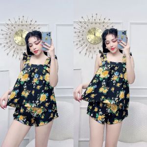 Đồ bộ nữ tay cánh tiên quần đùiSet Đồ Ngủ Mặc Nhà vải lụa hàn Freesize từ 40-55kg