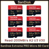 Sandisk Extreme Pro Micro SD 200 MB/s C10 U3 V30 A2 4K 2TB 256G 1TB Memory Card UHS-I Micro SD TF Card For DJI Camera