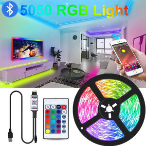 USB Led Lights Strips Bluetooth 5050 RGB Flexible Tape Led Ribbon 5M With 24KEY Phone APP Control LED Strip light DC5V Desk Screen TV Background Lighting