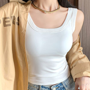 【Veimia】White Camisole Undershirt Female 2025 New Summer Inside with Bra Pads Outside Wear Beauty Back One Sleeveless Bottoming Tops白色带胸垫背心