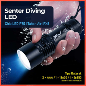 COD G-Gourd Senter LED Diving Flashlight Long Range Waterproof IPX8 P70 - G299 / Senter diving selam tahan anti air laut besi baterai besar tahan lama bagus berkualitas cas listrik super terang cuci gudang / senter diving waterproof penyelam menyelam