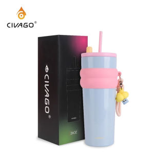 CIVAGO（26oz）740ML แก้วกาแฟ ถ้วยกาแฟ สแตนเลสซับเซรามิกพร้อมฝาปิดขวดสูญญากาศสามารถเก็บความร้อนและความเย็น