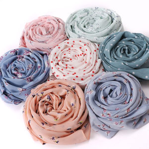 Jifang Women Floral Prints Chiffon Muslim Hijabs Shawls Scarf Polka Dots Chiffon Shawl Scarves 175x70cm WJ612